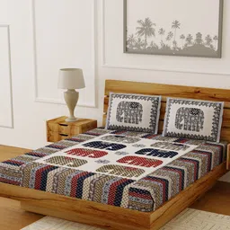 LIVING ROOTS Multicoloured Printed 144 TC Double King Bedsheet With 2 Pillow Covers-18