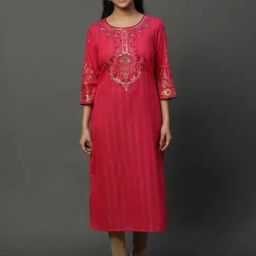 Aurelia Pink Embroidered Straight Kurta-image-30