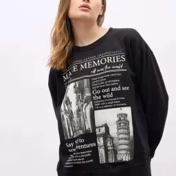 Styli Black Printed Sweatshirt-image-32