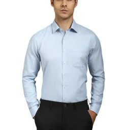 Louis Philippe Blue Cotton Slim Fit Self Pattern Shirt-image-49