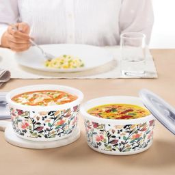Larah by Borosil Multicolor Opalware Storage Bowls with Lids - Set of 2 image 1