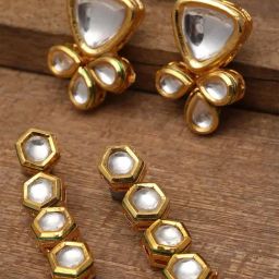 Karatcart Gold-Plated Set Of 2 Floral Polki Kundan Drop Earrings for Women - Set of 2-19