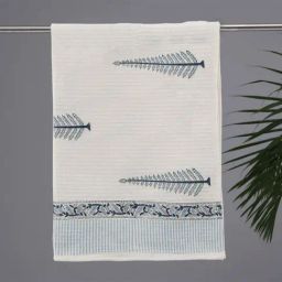 Peepul Tree White & Blue Cotton 400 GSM Hand Towels - Set of 2-77