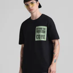 Jack & Jones Jet Black Cotton Boxy Fit Printed T-Shirt-picture-1