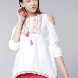 Vishudh Women White Printed Top-image-42