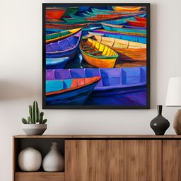 999Store Blue & Yellow Docked Boats Printed Canvas Wall Art-image-85