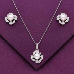 Kai Jewel Sterling Diamond Hearts & Pearl Pendant with Chain & Earrings Set for Women-image-86