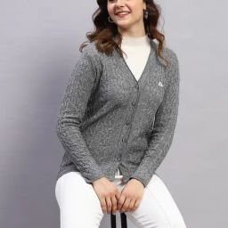 Monte Carlo Grey Regular Fit Self Pattern Cardigan image 5