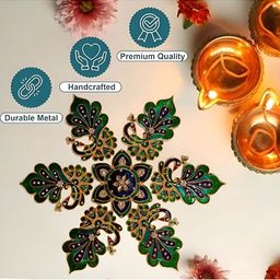 Kala Samarpan Green & Blue Meenakari Foldable Rangoli With Centerpiece-46