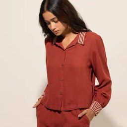 LOV by Westside Rust Blended Linen Shirt-image-22