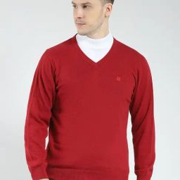 Monte Carlo Maroon Cotton Regular Fit Pullover-32