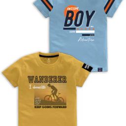 Codez Kids Yellow & Sky Blue Printed T-Shirt (Pack Of 2)-picture-23