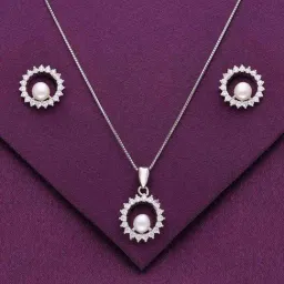 Kai Jewel Sterling Dainty Diamante Pearl Pendant with Chain & Earrings Set for Women-image-18