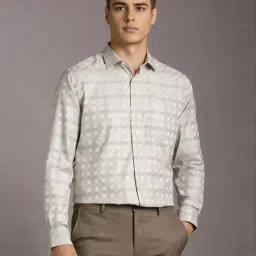 Louis Philippe Beige Cotton Regular Fit Checks Shirt-picture-48