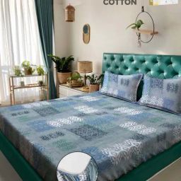 Klotthe Blue 400 TC Cotton Double Elastic Book Fold Bedsheet with 2 Pillow Covers-image-93
