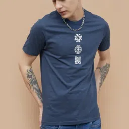 Forca By Lifestyle Blue Regular Fit Embroidered T-Shirt-image-72