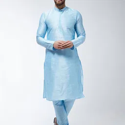 SOJANYA Men Turquoise Blue Self Design Kurta with Churidar-picture-39