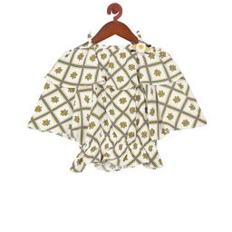 Tiny Girl White & Green Geometric Print Cape Top-picture-15