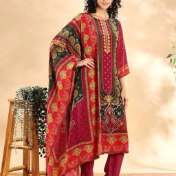 Yufta Purple Straight Fit Ethnic Motifs Kurta Trouser Set With Dupatta-image-61