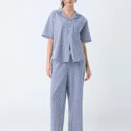 Wunderlove by Westside Navy Checkered Cotton Shirt and Pyjama Set-picture-27