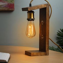 Homesake Brown Solid Handcrafted Wooden Table Lamp-24