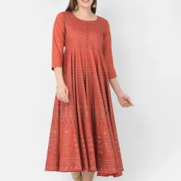 Span Rust Printed Anarkali Kurta image 1