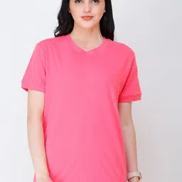 SCORPIUS Women Pink Solid Round Neck T-shirt-image-40