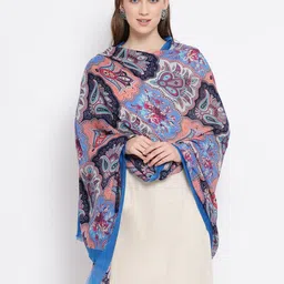 SHINGORA Women Blue & Orange Printed Woolen Shawl-picture-37