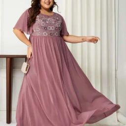 Miss Chase A+ Purple Embroidered A-Line Dress-picture-48