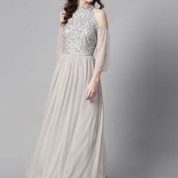 STREET 9 Women Grey Embellished Maxi Dress-image-130