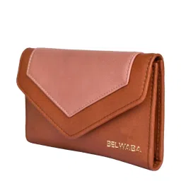 BELWABA Tan Color Block Tri-Fold Wallet for Women image 2