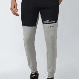 Peter England Grey Cotton Regular Fit Colour Block Joggers image 1
