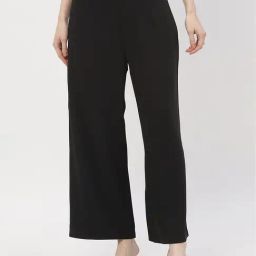 MADAME Black Cotton Relaxed Fit Mid Rise Trousers-image-66