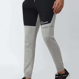 Peter England Grey Cotton Regular Fit Colour Block Joggers image 3