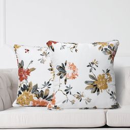 SWAYAM White & Yellow Set of 2 Floral Square Cushion Covers-30