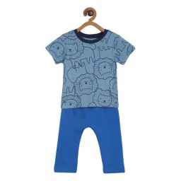MINIKLUB Boys Blue Printed T-Shirt with Pants-picture-5