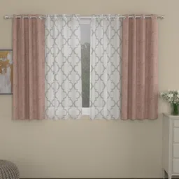 ROSARA HOME Set Of 4 Nude-Coloured & White Window Curtains-picture-48