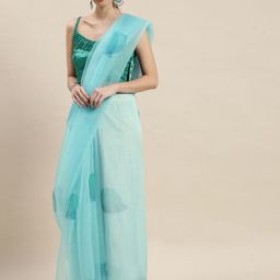 Mitera Blue Floral Printed Organza Saree-picture-10
