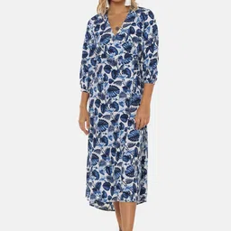 Campus Sutra Women Navy Blue Printed A-Line Dress-picture-4