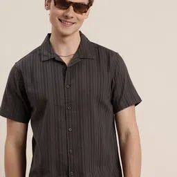 HERE&NOW Pure Cotton Self Striped Opaque Casual Shirt-image-54