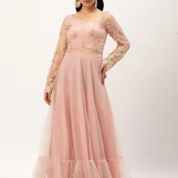 Ethnovog Floral Embroidered Net Maxi Dress-image-25