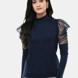 SAAKAA Puff Sleeves High Neck Net Top-picture-49