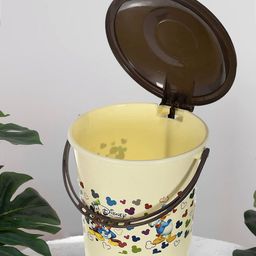 Kuber Industries Cream-Coloured & Brown Disney Printed Swing Dustbin 10 L-51