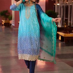 Blissta Bandhani Printed V-Neck Sequinned Straight Kurta With Trousers & Dupatta-2