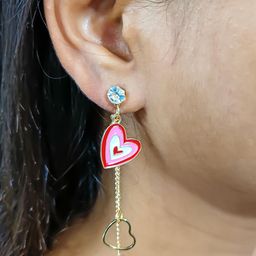 PolluxCraft Gold-Plated Stones Studded & Pearls Beaded Heart Shaped Drop Earrings-picture-25