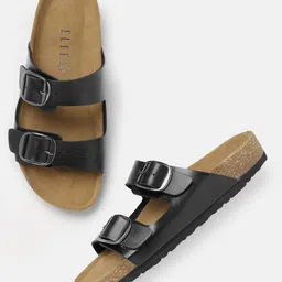 ELLE Black Comfort Heels with Buckles Detail-55