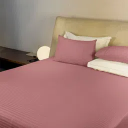 LABHAM Simple Living Rust Striped 210 TC Satin King Bedsheet With 2 Pillow Covers-picture-8