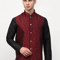 Jompers Men Maroon Woven Design Nehru Jacket-picture-19