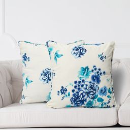 SWAYAM White & Blue Set of 2 Floral Square Cushion Covers-35