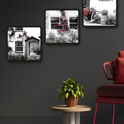 Livin'luxe Black Framed Set of 3 Vintage Cottage Theme With Red Flowers Paintings Wall Art-image-11